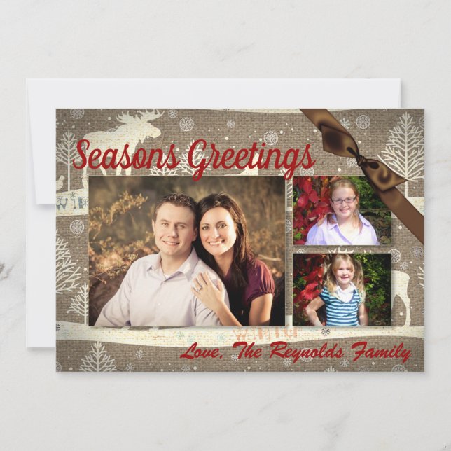 cartão com fotos XMAS Burlap de Natal 5 x 7 (Frente)