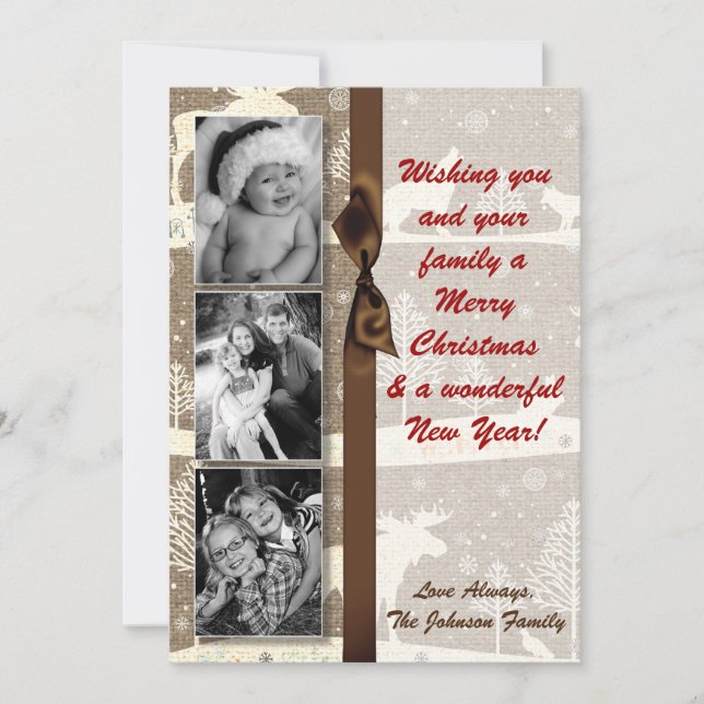 cartão com fotos XMAS Burlap de Natal 5 x 7 (Frente)