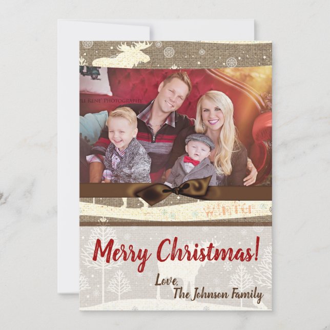 cartão com fotos XMAS Burlap de Natal 5 x 7 (Frente)