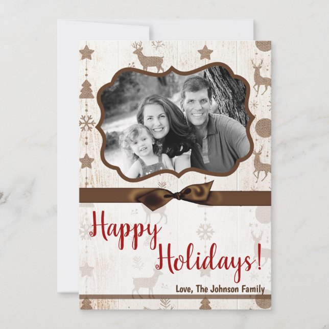 cartão com fotos XMAS Burlap de Natal 5 x 7 (Frente)