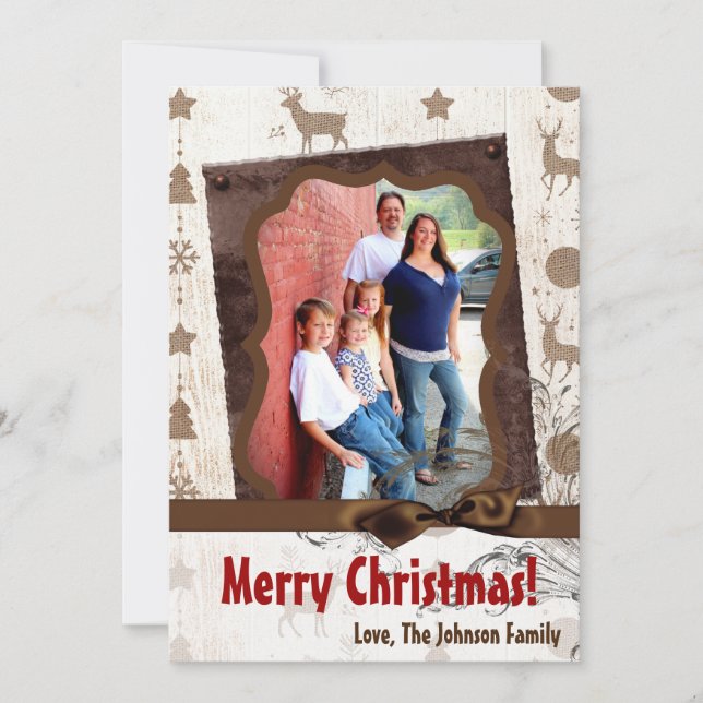 cartão com fotos XMAS Burlap de Natal 5 x 7 (Frente)