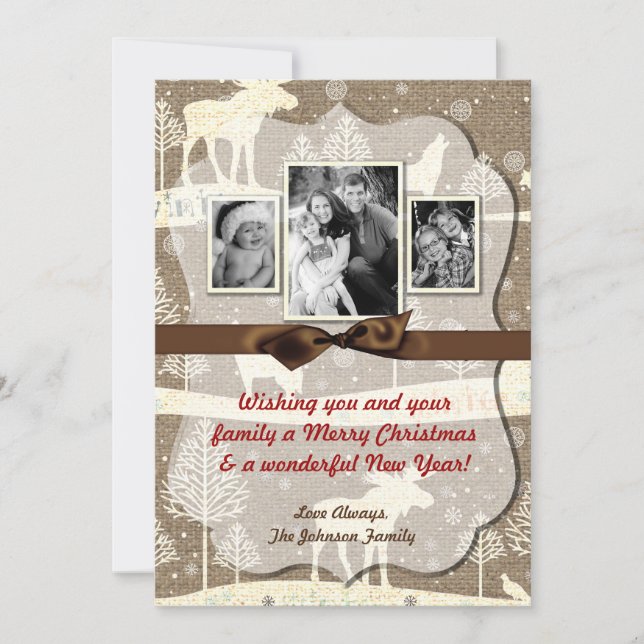 cartão com fotos XMAS Burlap de Natal 5 x 7 (Frente)