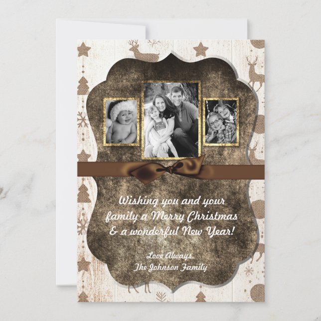 cartão com fotos XMAS Burlap de Natal 5 x 7 (Frente)