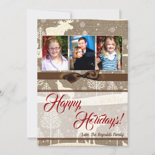 cartão com fotos XMAS Burlap de Natal 5 x 7 (Frente)