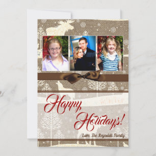 cartão com fotos XMAS Burlap de Natal 5 x 7