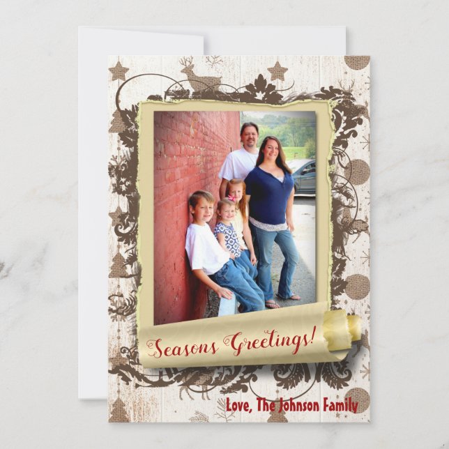 cartão com fotos XMAS Burlap de Natal 5 x 7 (Frente)