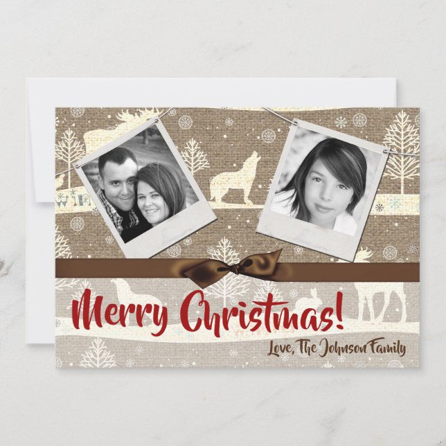 cartão com fotos XMAS Burlap de Natal 5 x 7 (Frente)