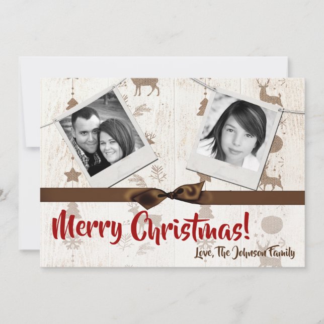 cartão com fotos XMAS Burlap de Natal 5 x 7 (Frente)