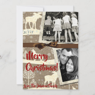 cartão com fotos XMAS Burlap de Natal 5 x 7
