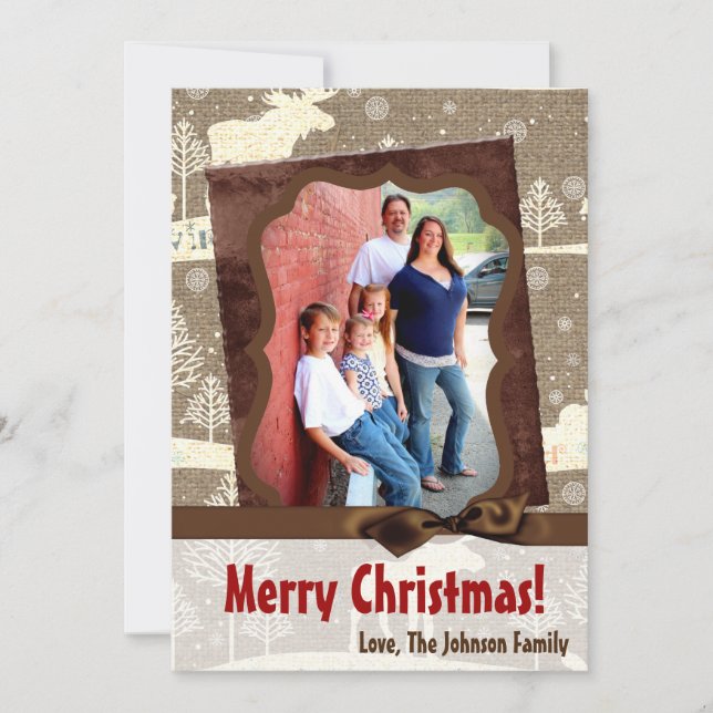 cartão com fotos XMAS Burlap de Natal 5 x 7 (Frente)