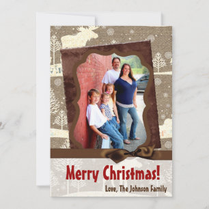 cartão com fotos XMAS Burlap de Natal 5 x 7