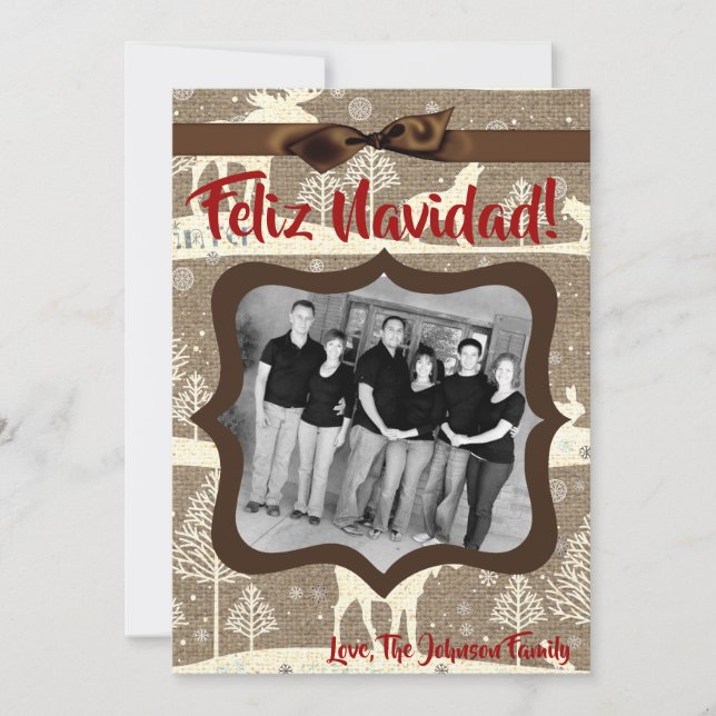 cartão com fotos XMAS Burlap de Natal 5 x 7 (Frente)