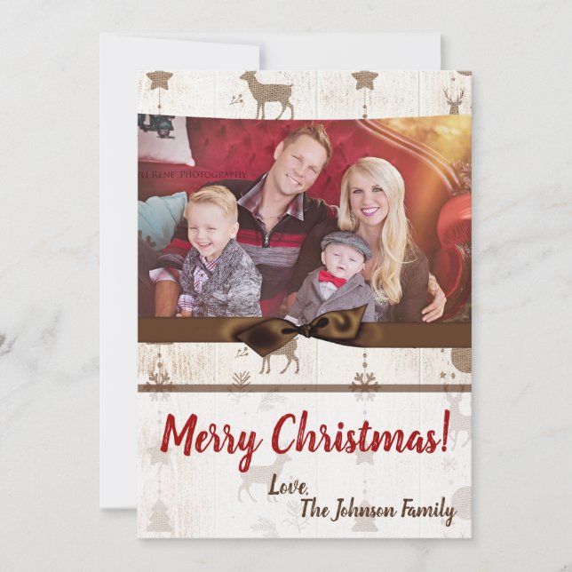 cartão com fotos XMAS Burlap de Natal 5 x 7 (Frente)