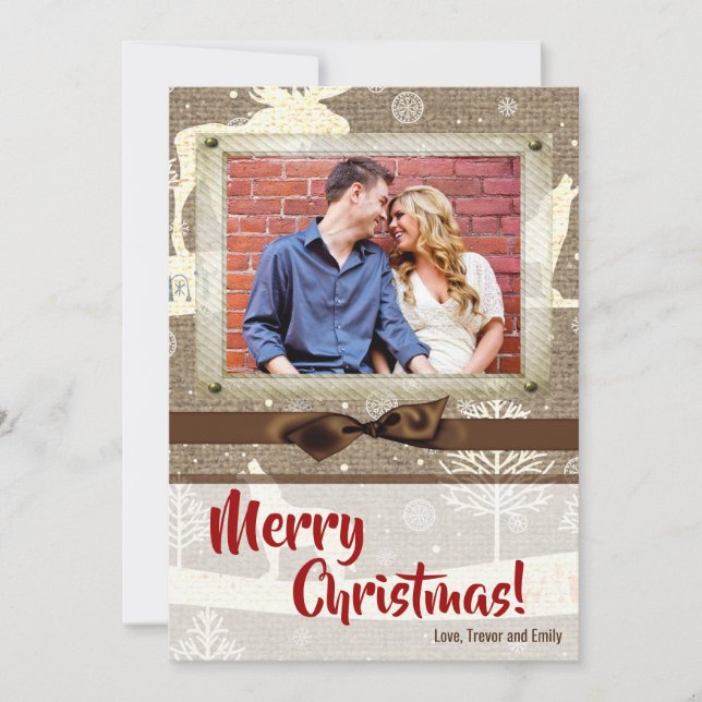 cartão com fotos XMAS Burlap de Natal 5 x 7 (Frente)