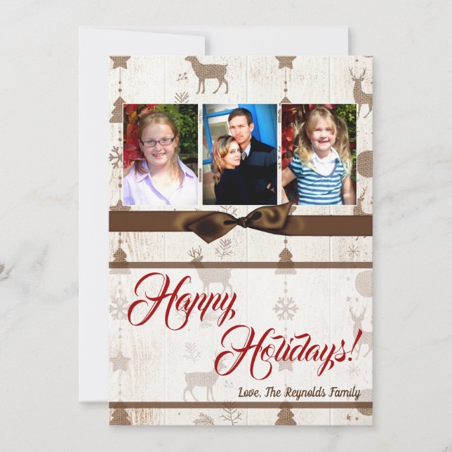 cartão com fotos XMAS Burlap de Natal 5 x 7 (Frente)