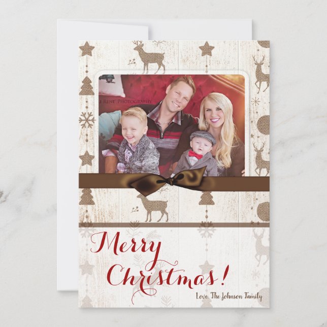 cartão com fotos XMAS Burlap de Natal 5 x 7 (Frente)