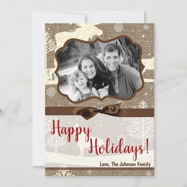 cartão com fotos XMAS Burlap de Natal 5 x 7 (Frente)