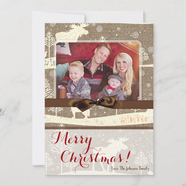 cartão com fotos XMAS Burlap de Natal 5 x 7 (Frente)