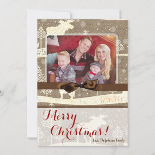 cartão com fotos XMAS Burlap de Natal 5 x 7