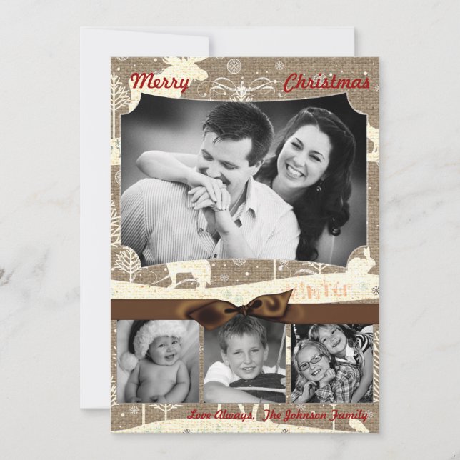cartão com fotos XMAS Burlap de Natal 5 x 7 (Frente)