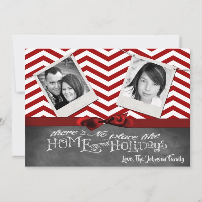 cartão com fotos XMAS de Natal Red Chevron Chalkbo (Frente)