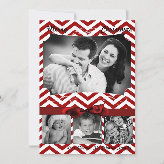 cartão com fotos XMAS de Natal Red Chevron Chalkbo (Frente)