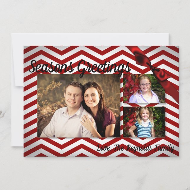 cartão com fotos XMAS de Natal Red Chevron Chalkbo (Frente)