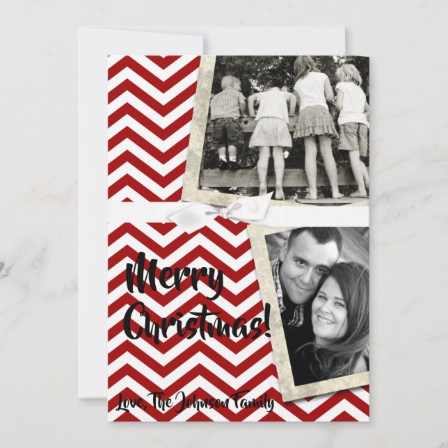cartão com fotos XMAS de Natal Red Chevron Chalkbo (Frente)