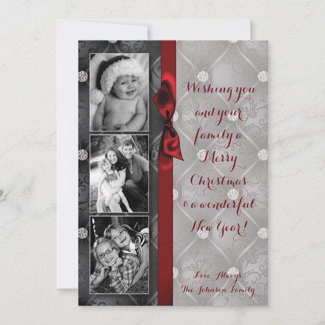 cartão com fotos XMAS Diamond Pintuck de Natal 5x7 (Frente)