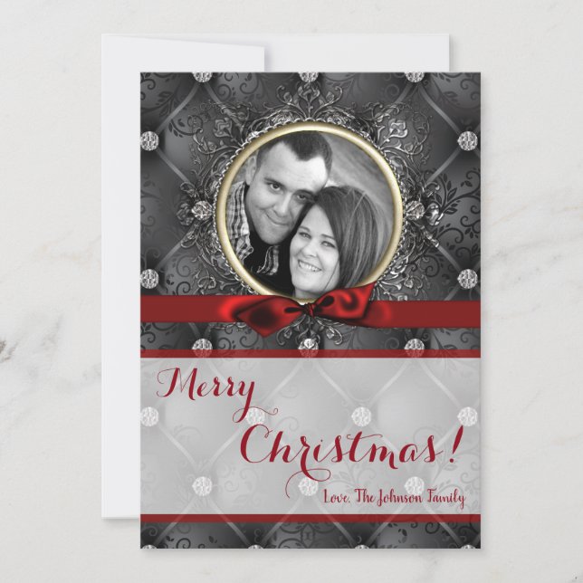 cartão com fotos XMAS Diamond Pintuck de Natal 5x7 (Frente)