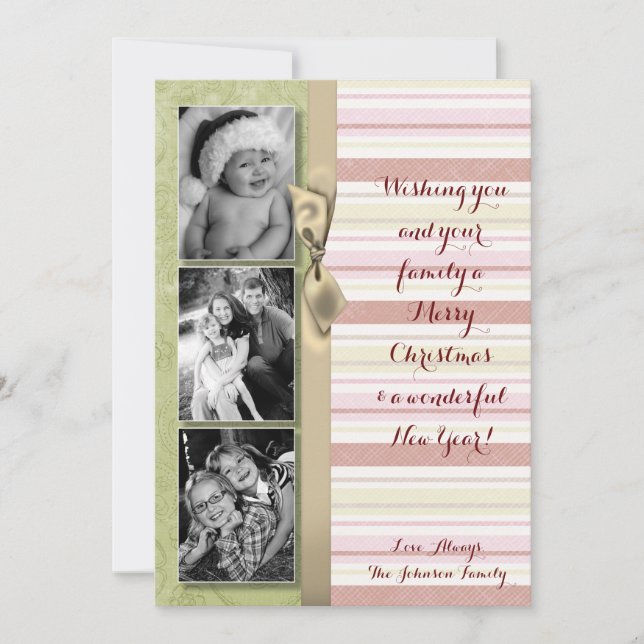 cartão com fotos XMAS verde de Tecido em faixa ver (Frente)