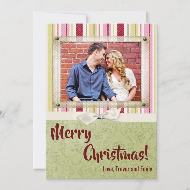 cartão com fotos XMAS verde de Tecido em faixa ver (Frente)