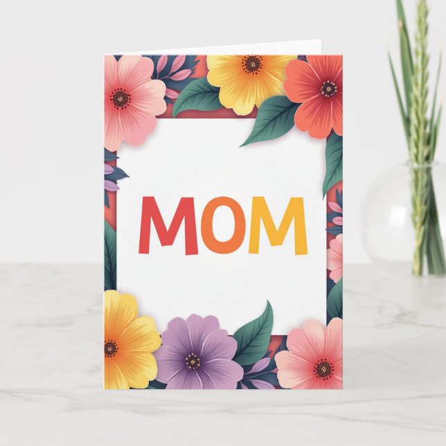 Cartão com Moldura Floral de Mãe Radiante (Frente)