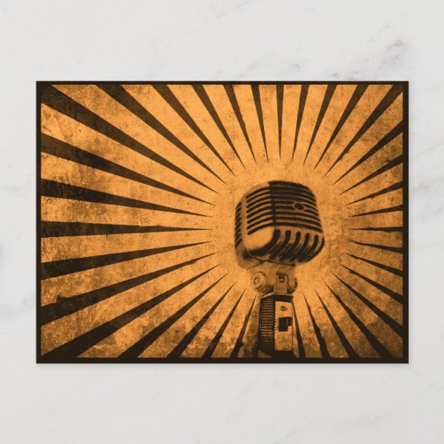 Cartão com o microfone legal do vintage (Frente)