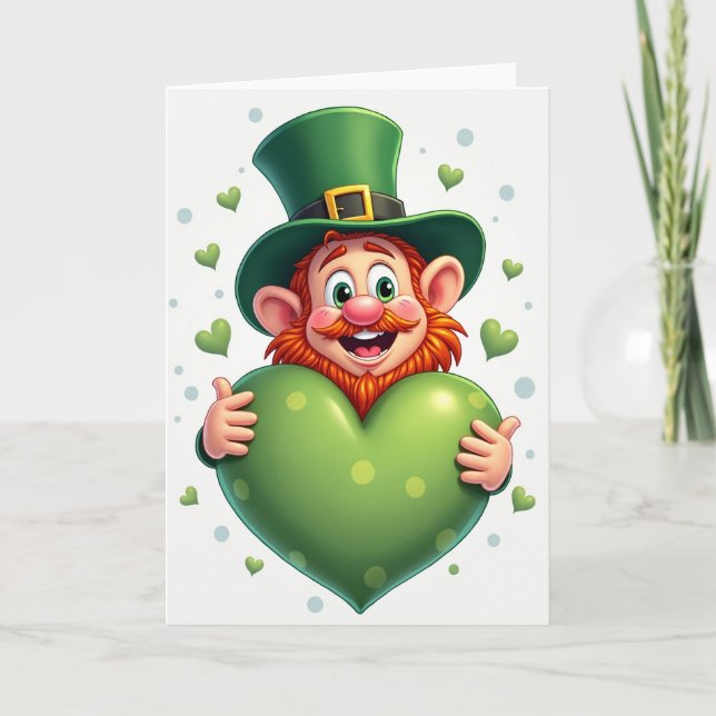 Cartão com Padrão de Coração de Leprechaun (Frente)