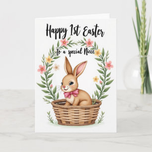Cartão com Padrão Floral de Cesto de Coelho