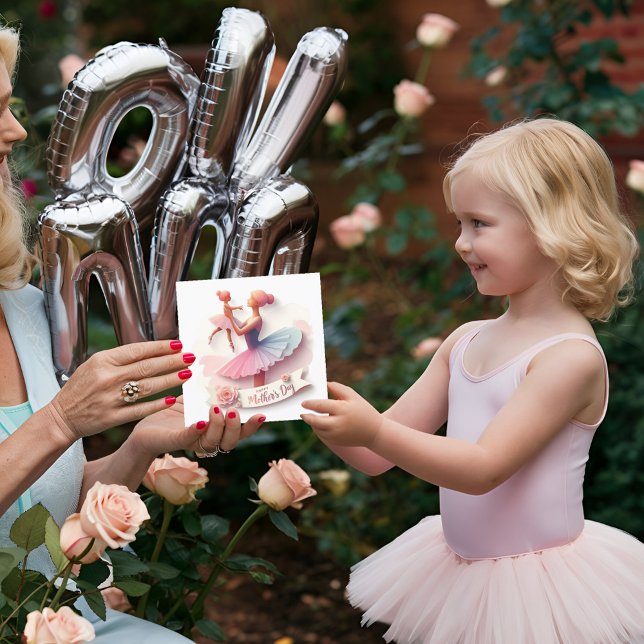 Cartão com silhueta de Mãe Bailarina em aquarela f (Cute Watercolor Ballerina Mom silhouette CARD
Unique custom meaningful Mothers day gift idea)