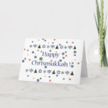 Cartão combinado de Hanukkah do Natal<br><div class="desc">Chrismukkah feliz! Ou era, feliz Chanumas? De qualquer maneira, se você é um de milhões que têm 2 feriados de inverno em sua casa, está aqui um grande cartão para o seu! Decorado em vermelho, verde, e no azul com estrelas de David, árvores de Natal, Chanukah Menorahs e neve lasca-se!...</div>