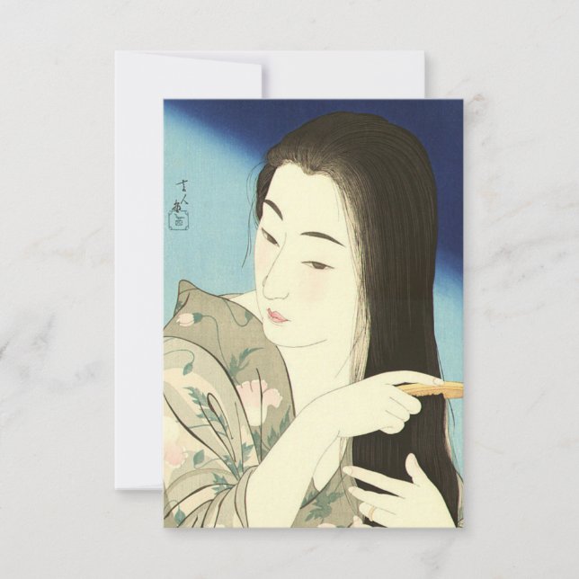 Cartão Combing Her Hair (Bela Mulher Asiática) (Kotondo) (Frente)