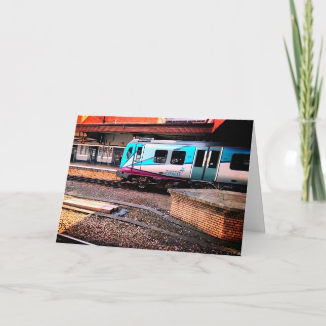 Cartão Comboio azul claro, debaixo da ponte (Frente)