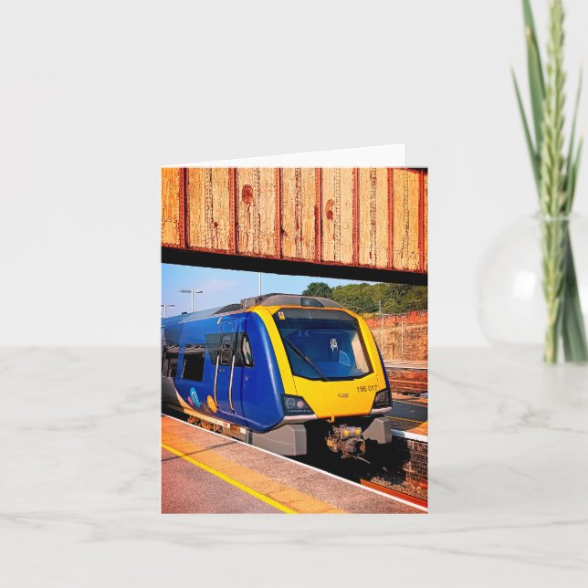 Cartão Comboio azul e amarelo, Sheffield (Frente)