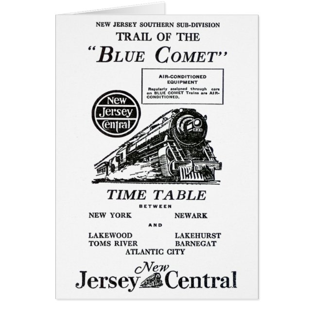 Cartão Comboio Central Blue Comet de Nova Jersey (Frente)