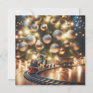 Cartão Comboio de Natal Dourado, velho e movido, debaixo