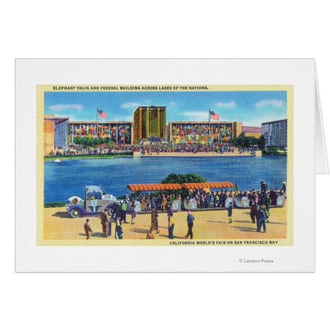 Cartão Comboio Elefante e Bldg Federal, Feira do Mundo CA (Frente Horizontal)