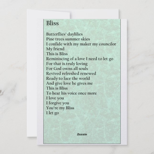 Cartão comemorativo "Bliss" (Verso)