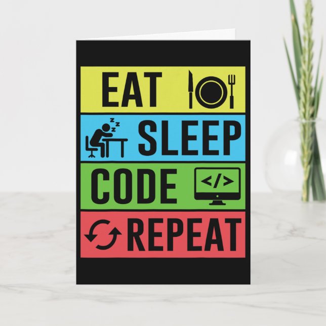 Cartão Comer Dormir Código Repetir Divertido Programação  (Frente)