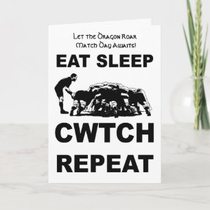 Cartão Comer Dormir Cwtch Repetir Humor do Rugby Galês