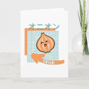 Cartão comida kawaii - cebola fofa, laranja, turquesa