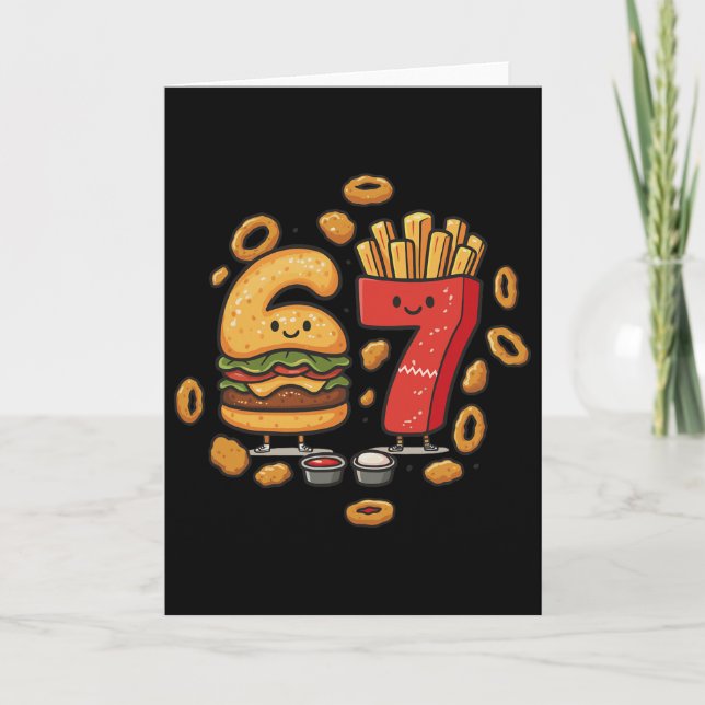 Cartão Comida Rápida Divertida 67 Hambúrguer Batata Frita (Frente)