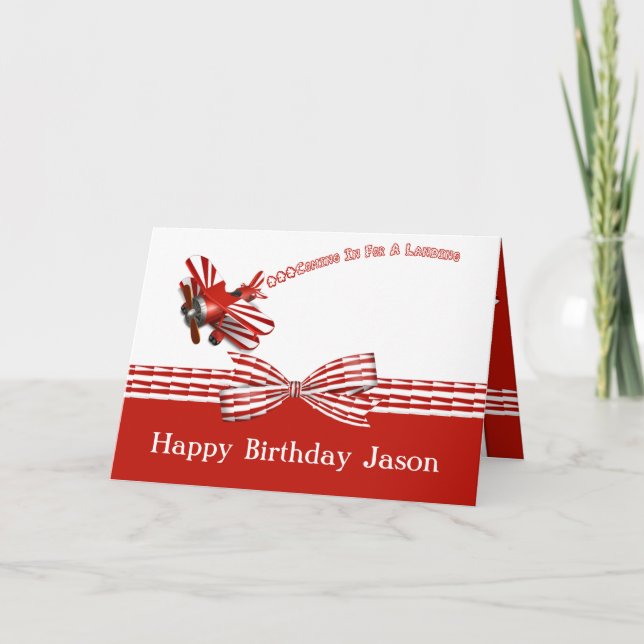 Cartão Coming In For Landing Airplane Birthday (Frente)